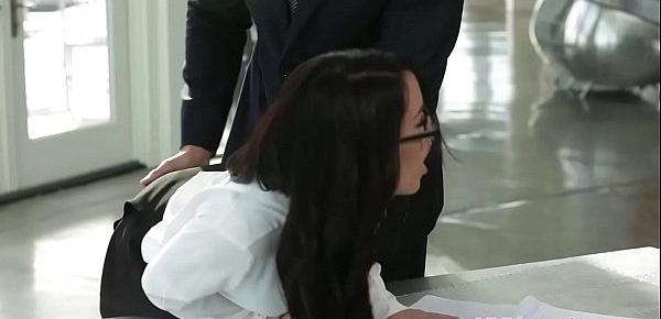  Office secretary cockriding her boss on desk